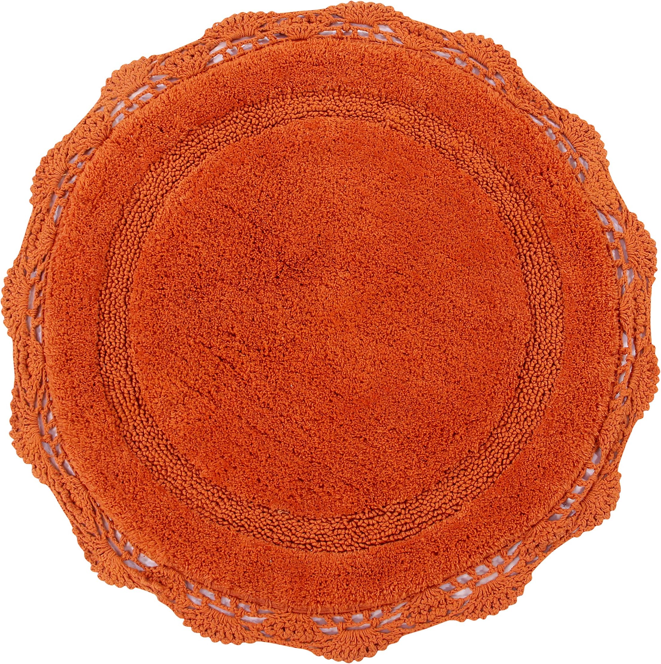 WARISI - Crochet Collection - Designer, Plush 100% Cotton Round, Oval Bath Area Rug (40 inches, Orange Pepper)