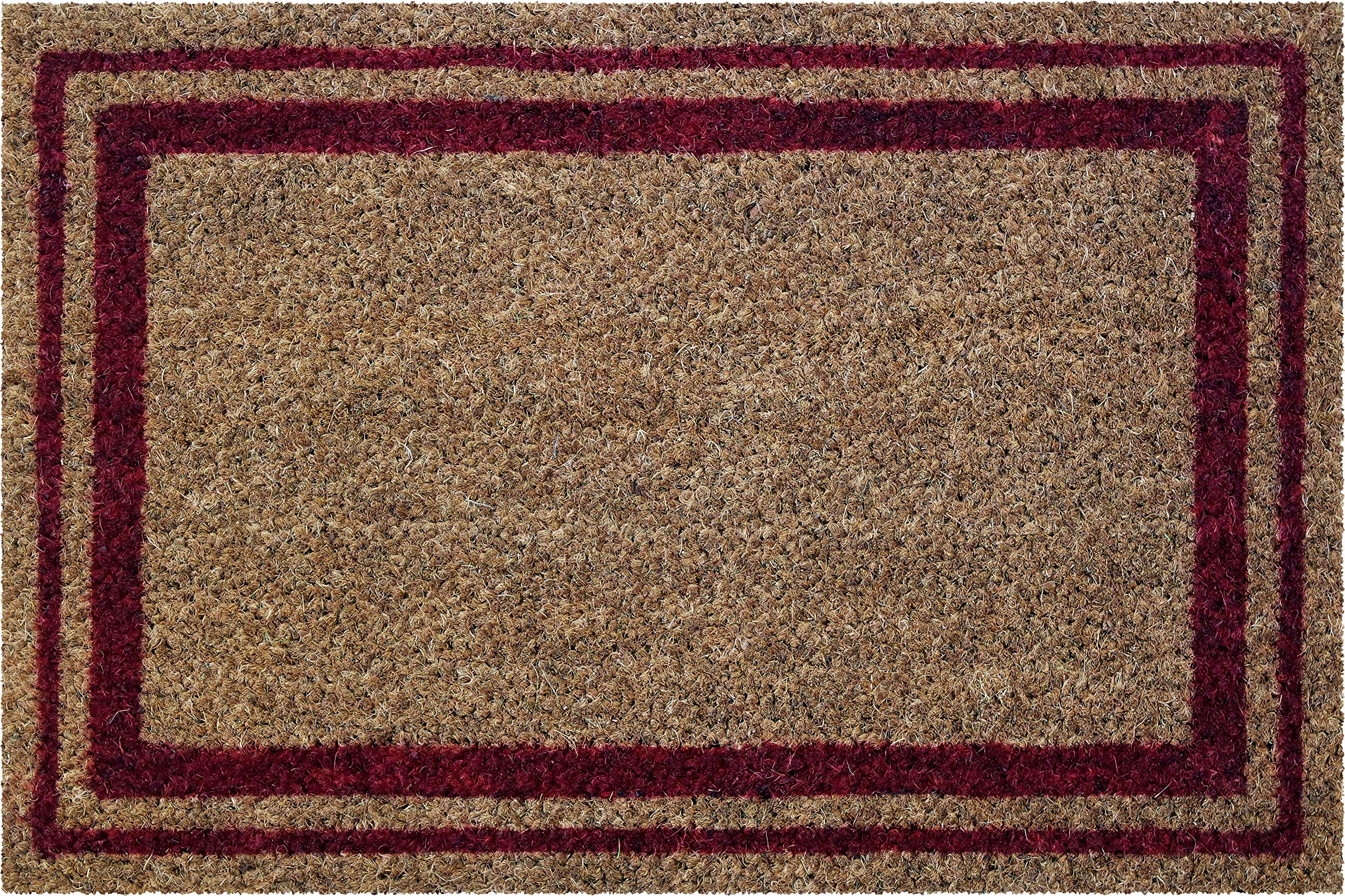 ID Mat 406004 Coconut Fibre/PVC Bordered Doormat 60 x 40 x 1.5 cm, Natural/Red