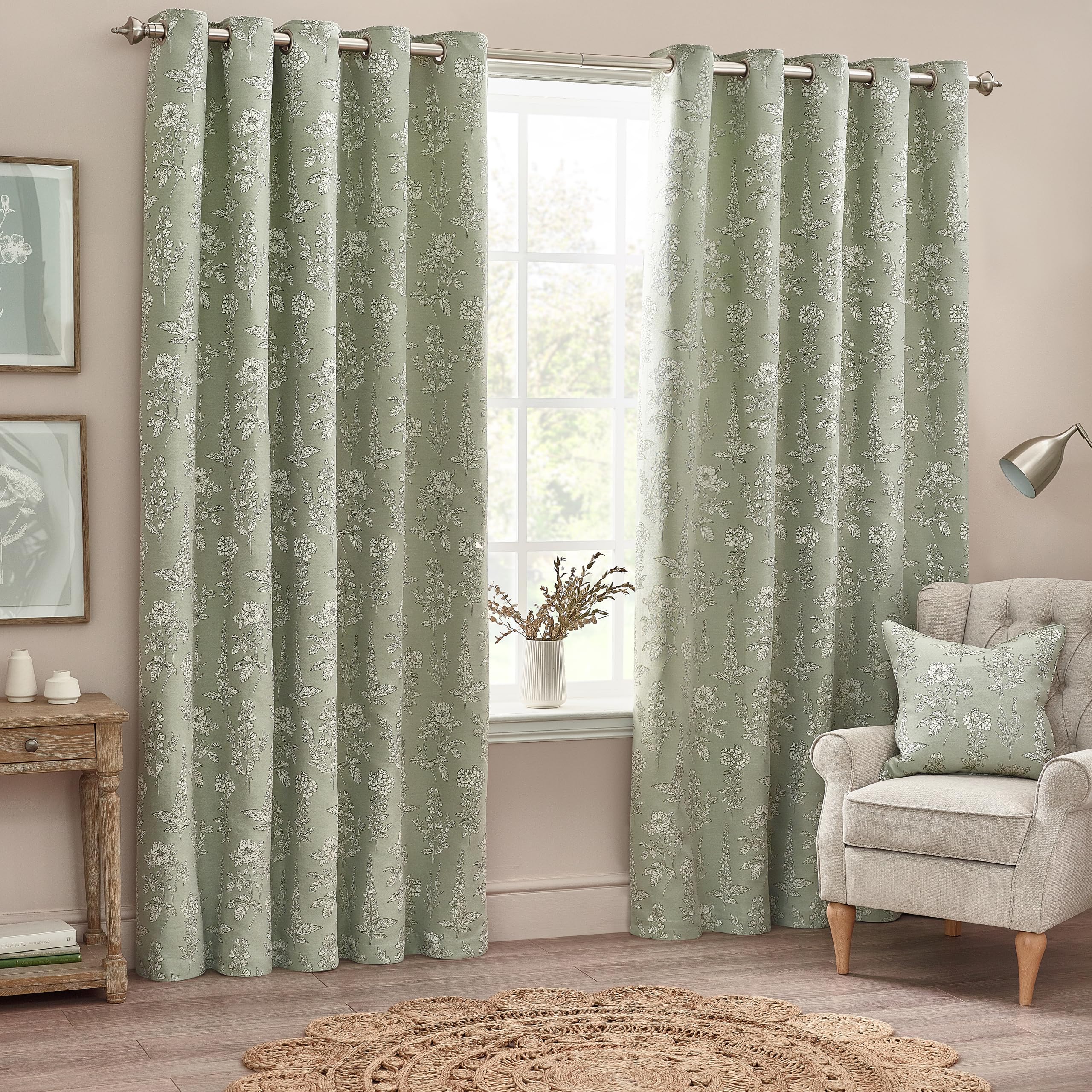 furn. Wylder Nature Sophia Eyelet Curtains - 2 Panels - Width x Drop - 117 x 137cm (46 x 54) - Sage