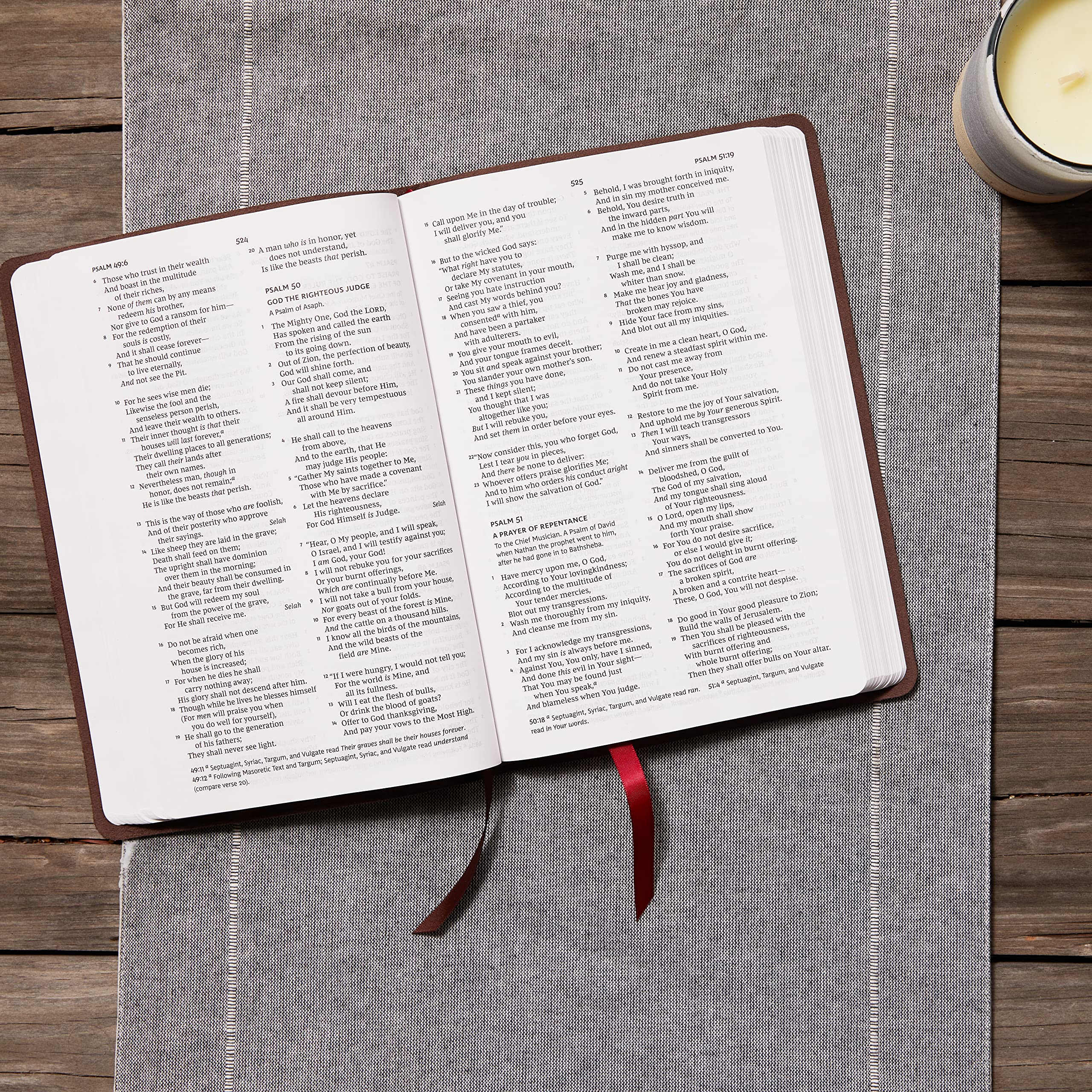 NKJV, Thinline Bible, Verse Art Cover Collection, Genuine Leather, Brown, Thumb Indexed, Red Letter, Comfort Print: Holy Bible, New King James Version