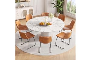 REONEY Dining Chairs Set of 8, PU Leather Armless Dinner Chairs with Backrest, 18" Modern Kitchen Dining Room Chair with Metal Legs for Home (Brown)