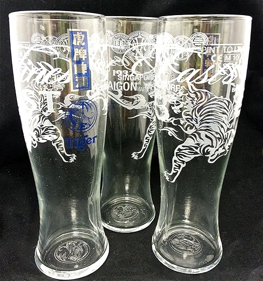 Tiger Beer 1 Pint Glasses Pack of 3 Rare design Amazon.co.uk Kitchen & Home