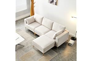 Eafurn Convertible Corner Sofa with Movable Ottoman, L-Shaped Sectional Couch with Golden Metal Legs and 2 Throw Pillows, Free Combination Modular Sofacama for Living Room, Apartment,Small Space