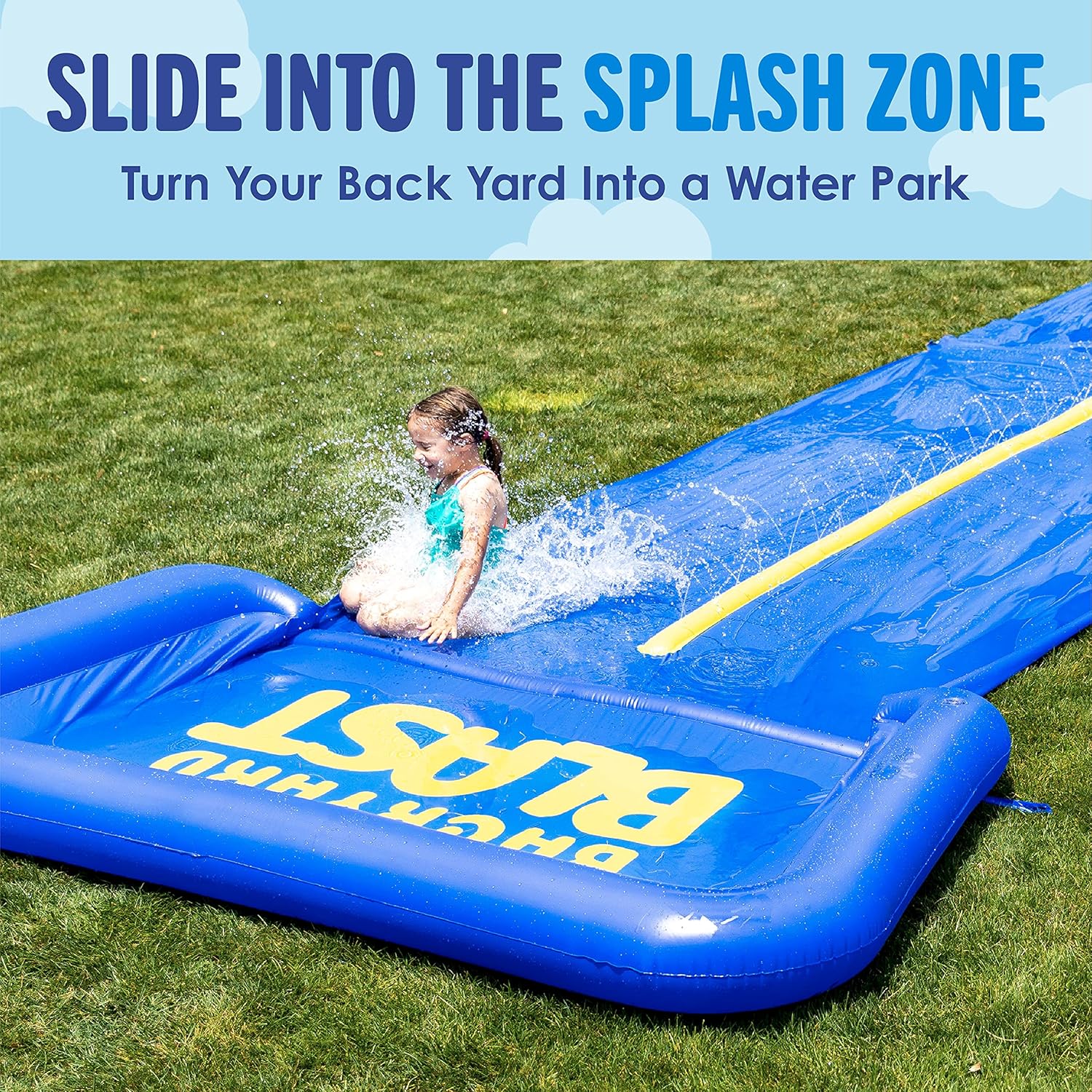 BACKYARD BLAST - 30' Waterslide with Splash Zone - Easy to Setup - Extra Thick to Prevent Rips & Tears: Toys & Games
