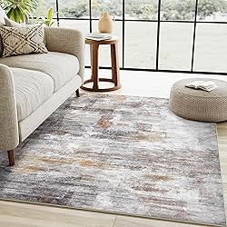 WondRg 3x5 Washable Area Rug Grey Rust Abstract