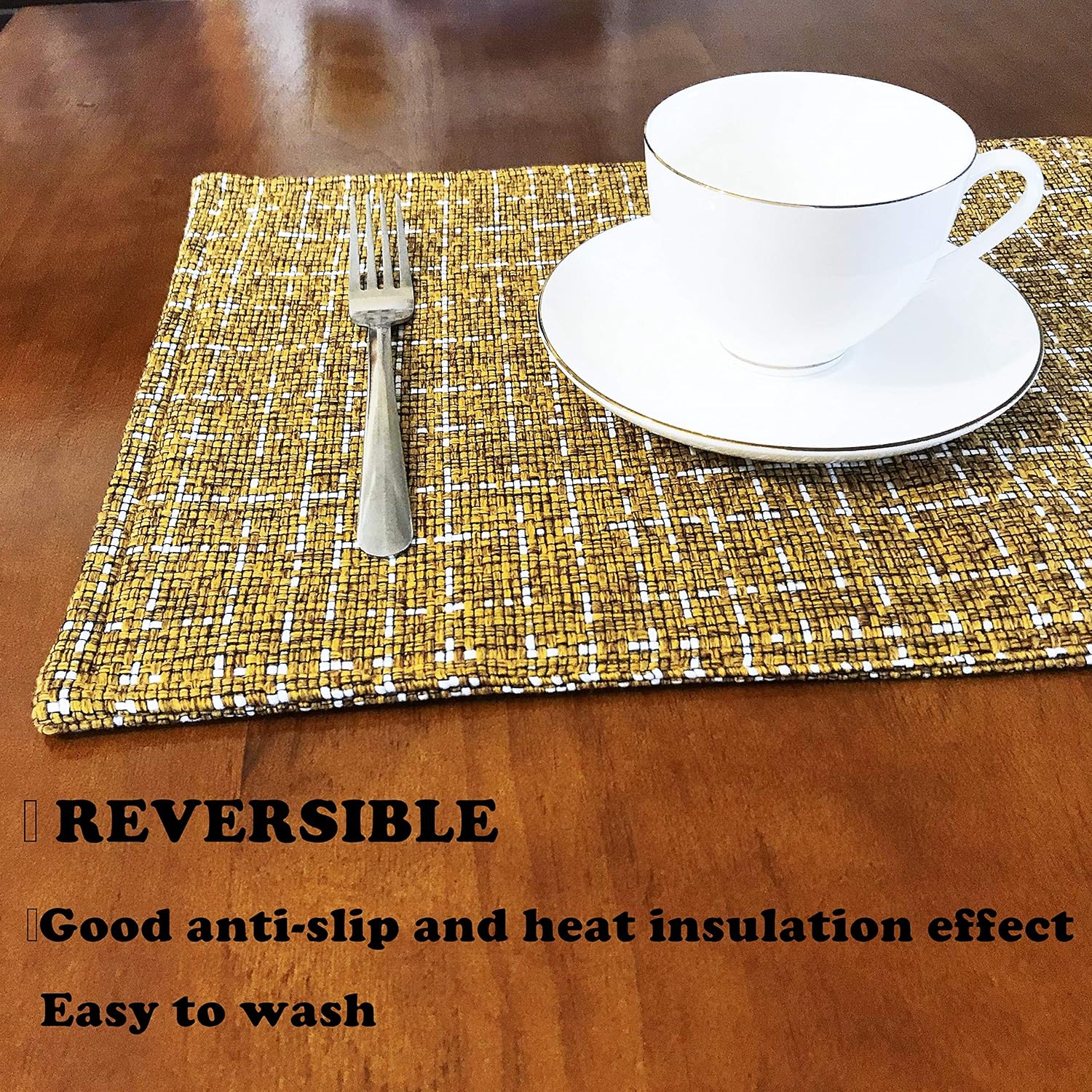 SLOW COW Linen Placemats Heat Resistant Dining Table Place Mats Kitchen Washable Table Mats Set of 2, Brown Mustard: Home & Kitchen
