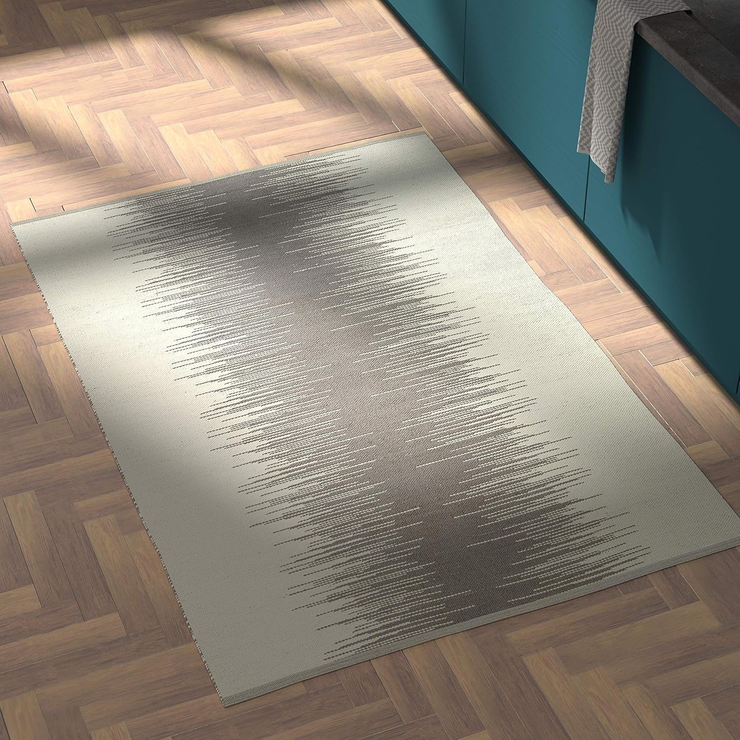 Rivet Abstract Reflections Modern Wool Area Rug, 4 x 6 Foot, Grey
