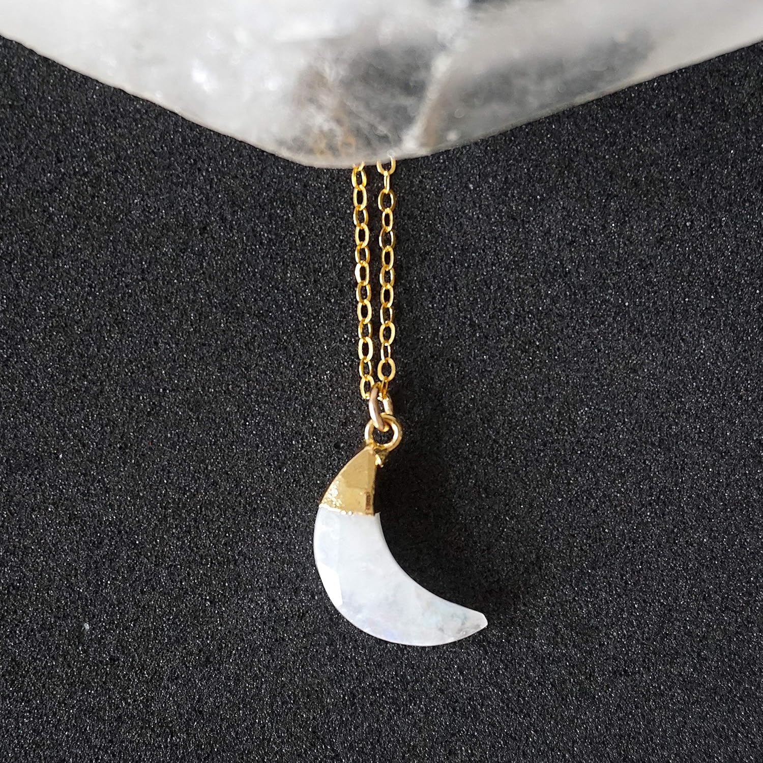 14K Gold Moonstone Necklace MoonShaped Charm Pendant June Birthstone Jewelry