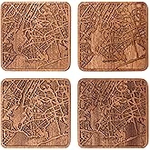 New York Map Coaster by O3 Design Studio, Set Of 4, Sapele Wooden Coaster With City Map, Handmade