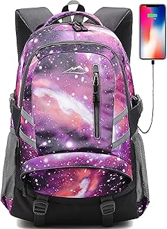 Backpack Bookbag for School College Student Travel Business with USB Charging Port (Galaxy Color G)