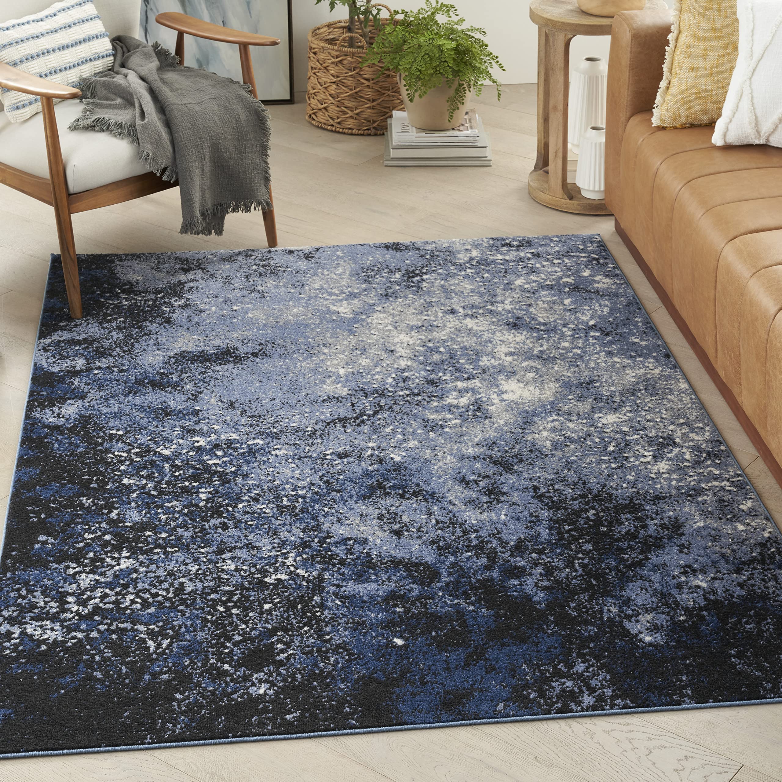 Nourison Home Passion All-Over Design Light Blue Black 3'9" x 5'9" Area Rug, Easy Clean, Non Shedding, Bed Room, Living Room, Dining Room, Kitchen (4x6) Image