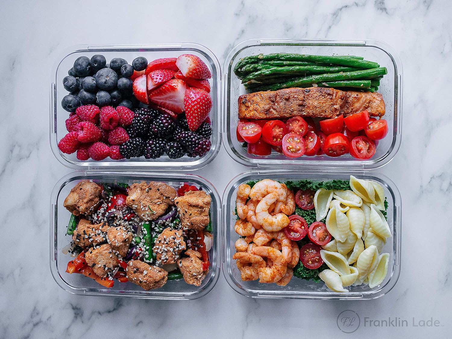 Franklin Lade Glass Meal Prep Containers Reusable, Midnight Blue, Deep Red, 5 Set 1040ml - Image 3
