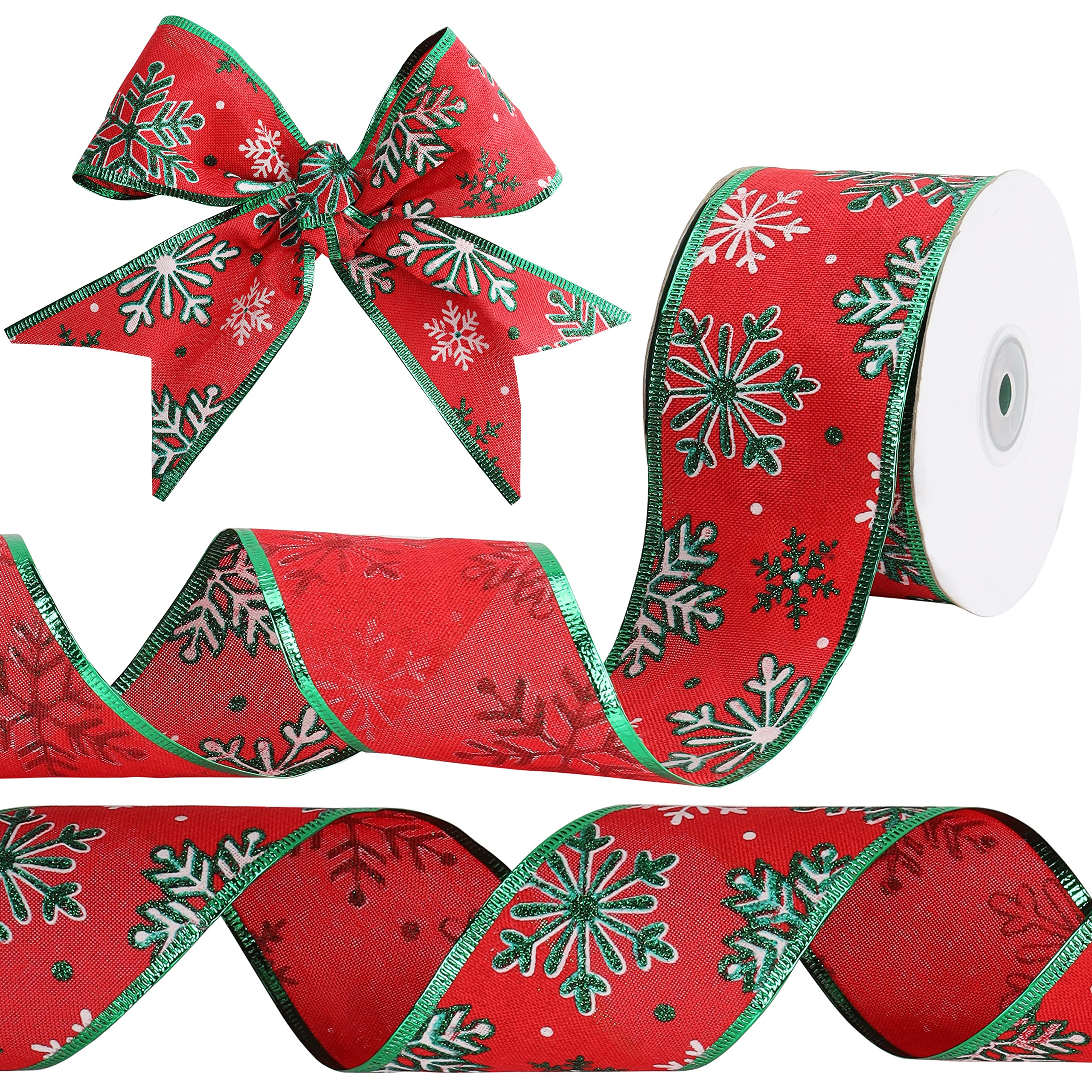 Belle Vous Red Organza Ribbon - 20 m x 6.3 cm Wide - Glitter Snowflake Fabric Ribbon for Christmas Tree - Organza Roll for Gift Wrapping and Decoration