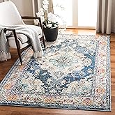 SAFAVIEH Monaco Collection Area Rug - 4' x 5'7", Navy & Light Blue, Non-Shedding & Easy to Clean, Distressed Medallion Design