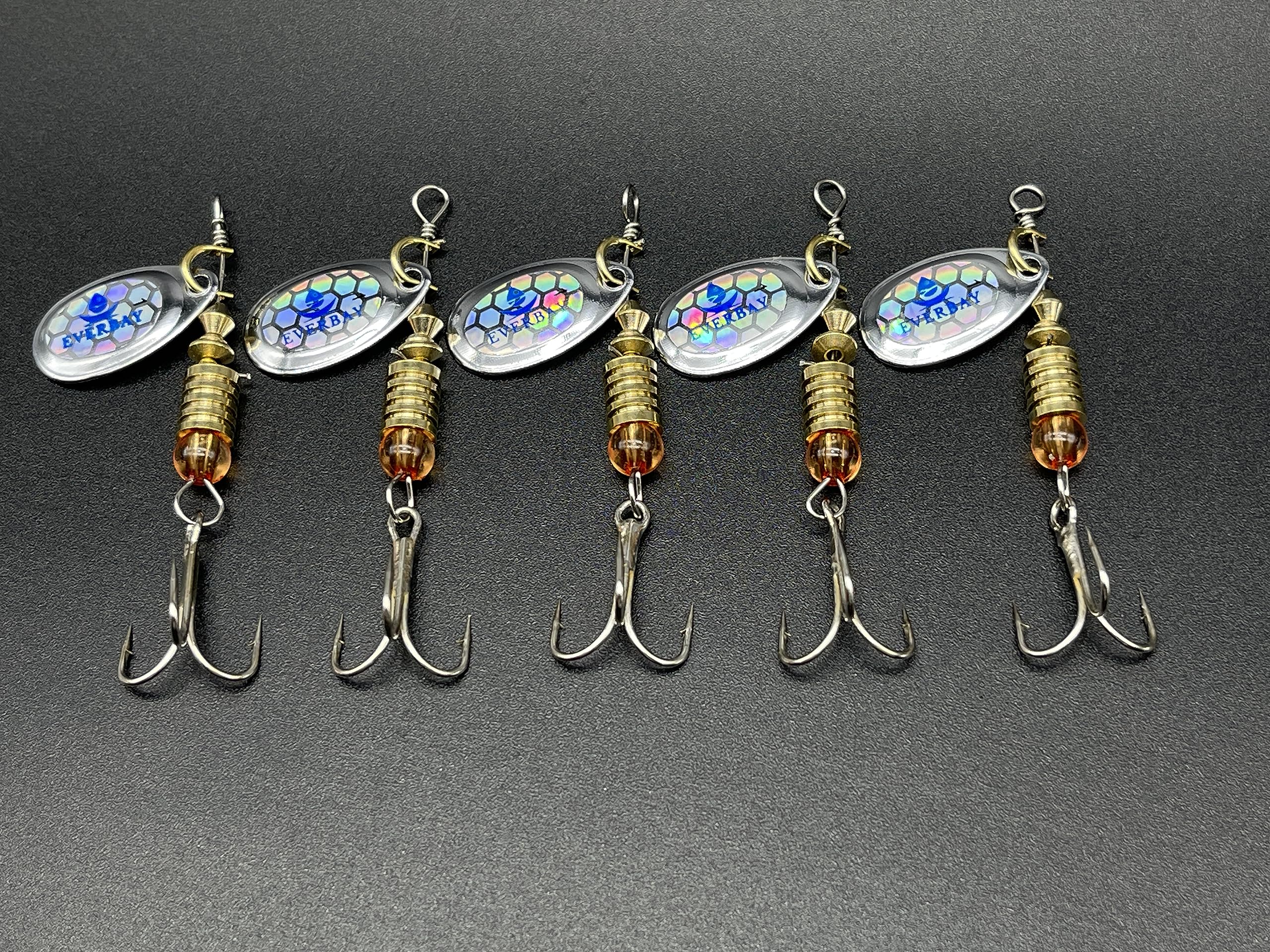 EVERBAY Fishing Spinners, Hard Fishing Lures, Long Cast Tackle, Sea Fishing, Metal Spinnerbait Freshwater and Saltwater for Spinning for Trout, Salmon, Perch, Pike, Bass, Pollock, size 1, set/5pcs