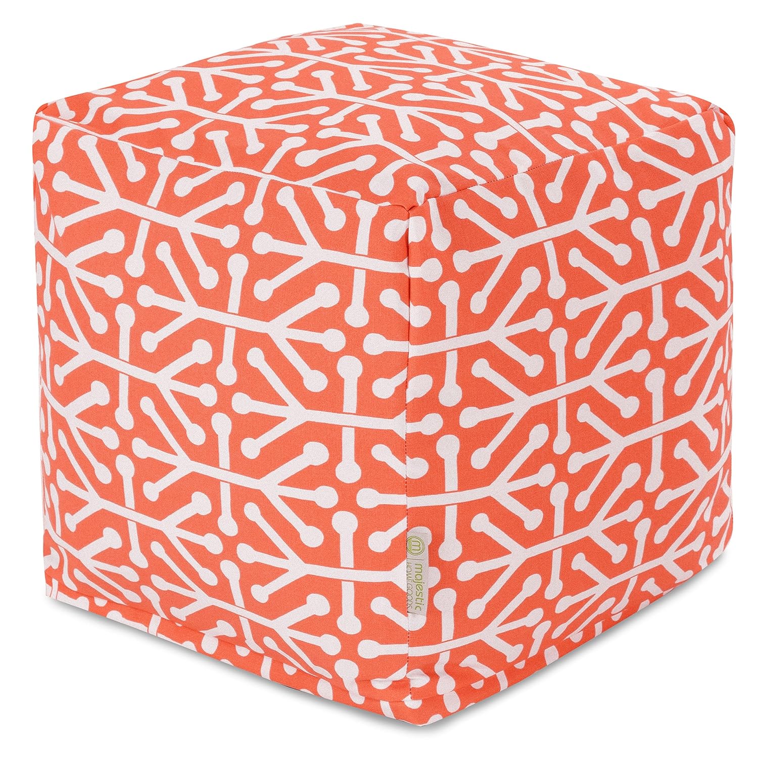 Majestic Home Goods Orange Aruba Indoor/Outdoor Bean Bag Ottoman Pouf Cube 17" L x 17" W x 17" H