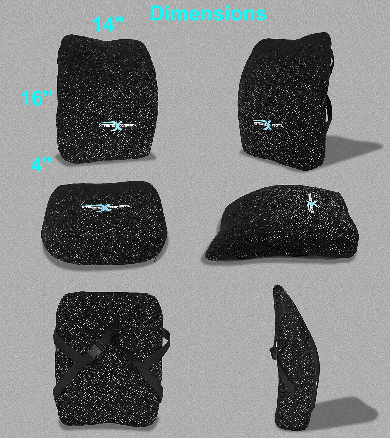 Xtreme Comforts Memory Foam Back Support Cushion - Designed for Back Pain Relief - Lumbar Pillow with Premium Adjustable Strap - Hypoallergenic Ventilative Mesh - Alleviates Lower Back Pain: Health & Personal Care