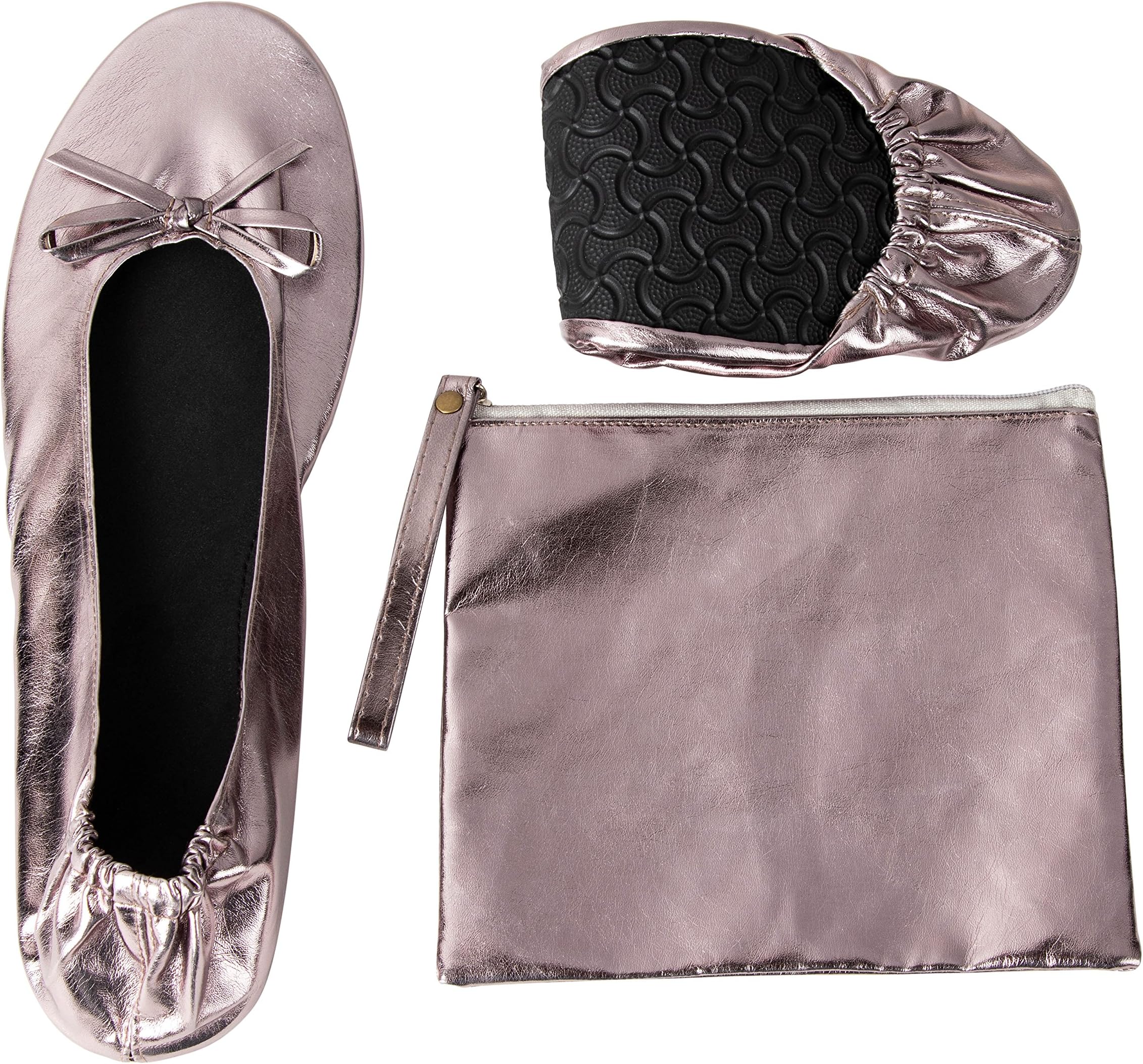 Foldable Ballet Flats - Women's Portable Ballerina Roll up Shoes Pouch