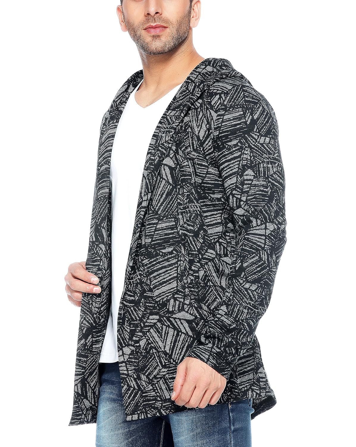 tinted men's cotton blend hooded full sleeve cardigan (tj5453)