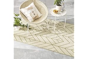 Fab Habitat Outdoor Rug - Waterproof, Fade Resistant, Crease-Free - Premium Recycled Plastic - Art Deco Geometric - Patio, Deck, Porch, Balcony, Laundry Room - Sydney - Gold & Cream - 4 x 6 ft