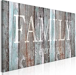 artgeist Canvas Wall Art Quotes Family 120x40 cm / 47.2"x15.7" 1 pcs Home Decor Framed Stretched Picture Photo Painting Artwork Image - Family House Faux Wood m-A-0956-b-a