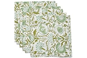 CPC COTTON PRINT CLUB CPC Cloth Napkins Set of 6 Cotton Printed Dinner Block Print Napkins I Wedding Cocktail Cloth Floral Napkins I 18x18 in I Agate Green