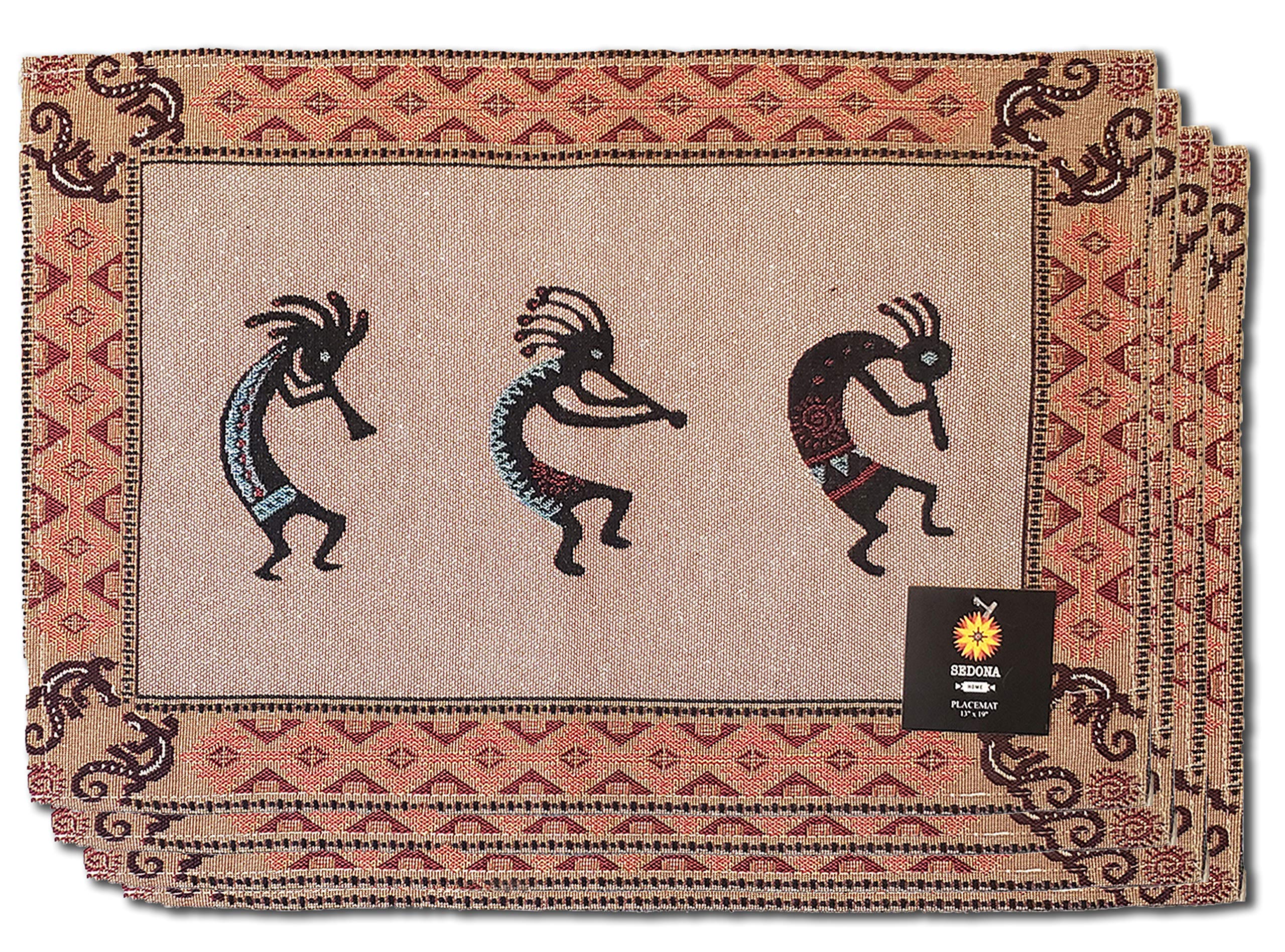 Kokopelli Placemats (Set of 4) (13" x 19") Southwest Rustic Wild West Theme Woven Placemats Southwestern-Inspired Tapestry Machine Washable Place Mats for Kitchen Dinner Table Mats 19 inches