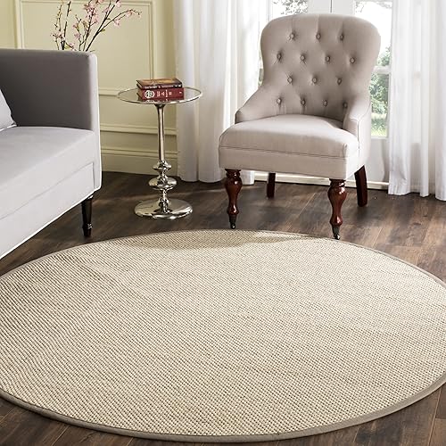 Safavieh Natural Fiber Collection NF143E Border Sisal Area Rug, 6' x 6' Round, Marble / Khaki