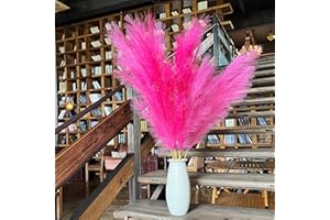 penepico Faux Hot Pink Pampas Grass Decor Tall, 8pcs 43.3" Large Pompas Floral, Fluffy Artificial Fake Long Feather Flowers for Boho Wedding Bedroom or Living Room Decor
