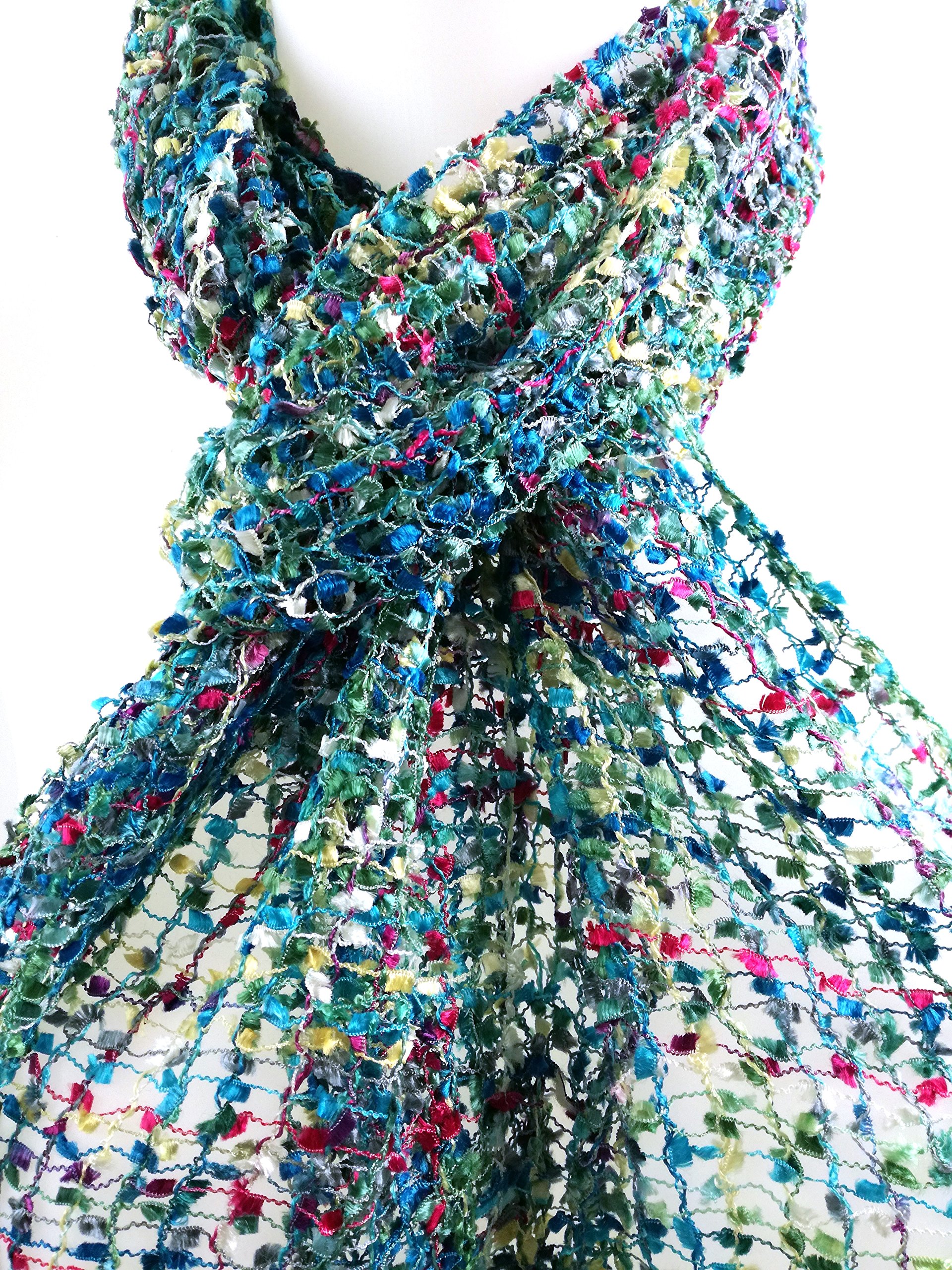 COOL TRADE WINDS - LIGHT AND DELICATE CONFETTI NET WEAVE SCARF: Hand Loomed in India, a pretty scarf that can be worn for any occasion - 193cm x 33cm in size (Sky Blue)