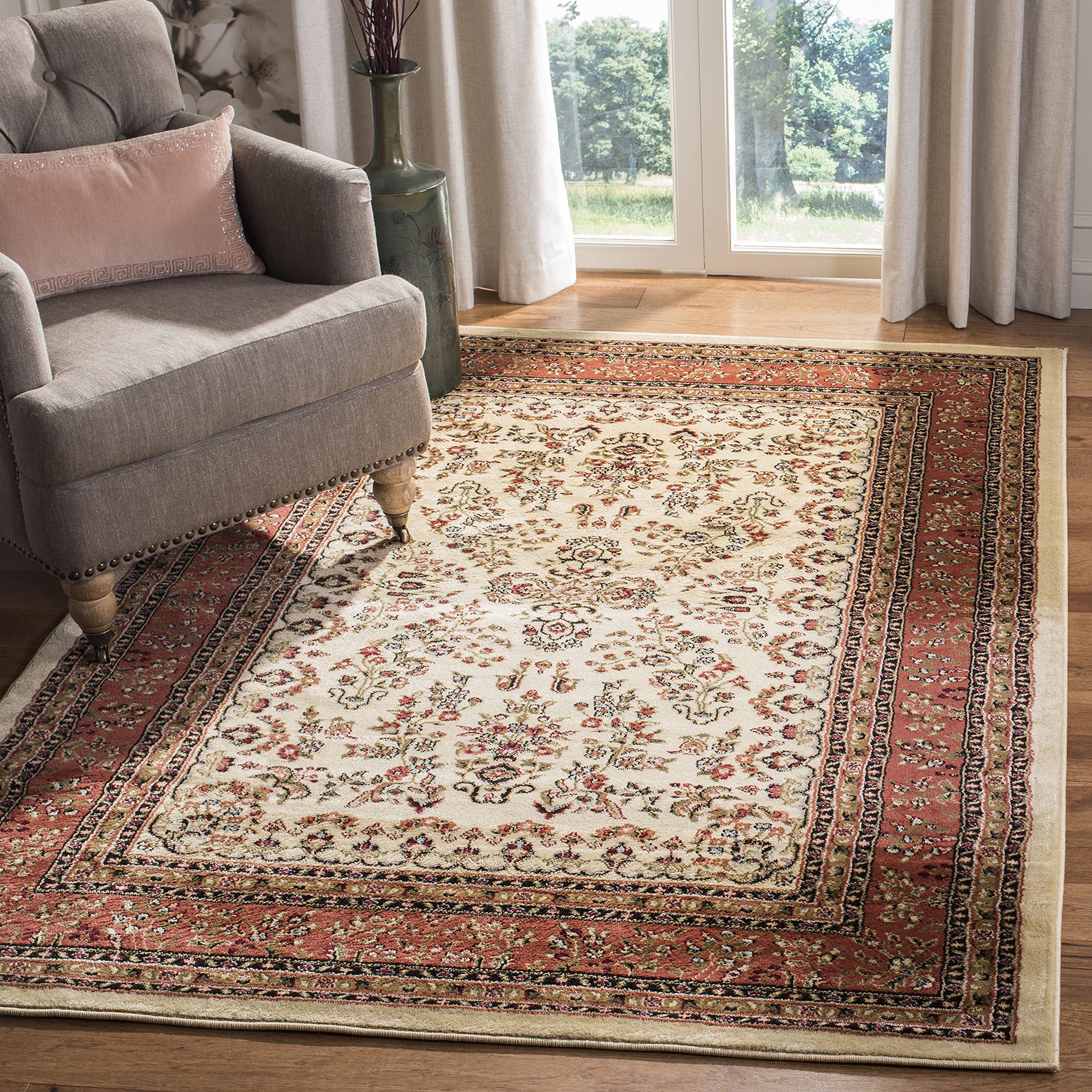 SAFAVIEH Lyndhurst Collection Area Rug - 10' x 14', Ivory & Rust, Non-Shedding & Easy Care, Ideal for High Traffic Areas in The Living Room, Dining, Bedroom (LNH331R) Image SAFAVIEH Lyndhurst Collection Area Rug - 10' x 14', Ivory & Rust, Non-Shedding & Easy Care, Ideal for High Traffic Areas in The Living Room, Dining, Bedroom (LNH331R) Image