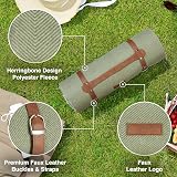 VonShef Picnic Blanket Green Herringbone 8 Person Waterproof Backing view 3