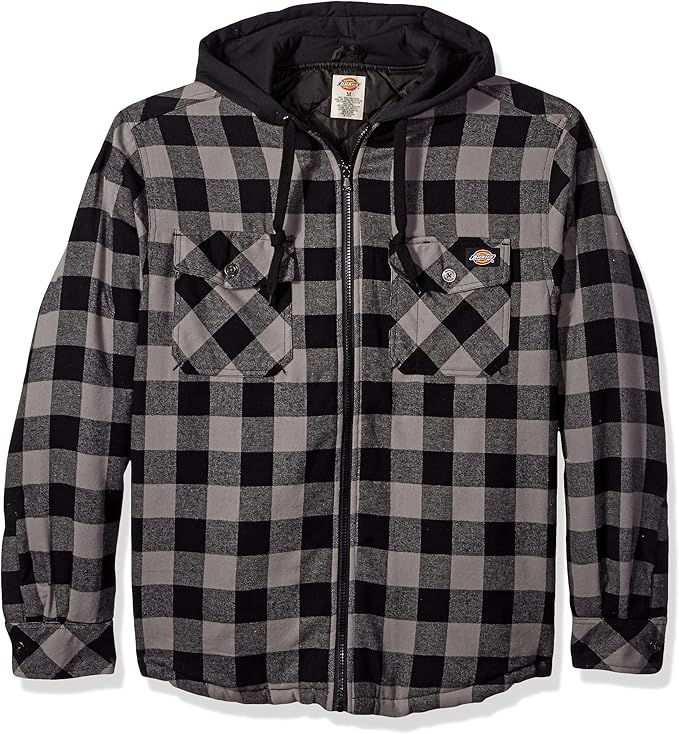 Amazon.com: Dickies Men's Relaxed Fit Hooded Flannel Overshirt, Black/Smoke, 3X/Tall: Clothing