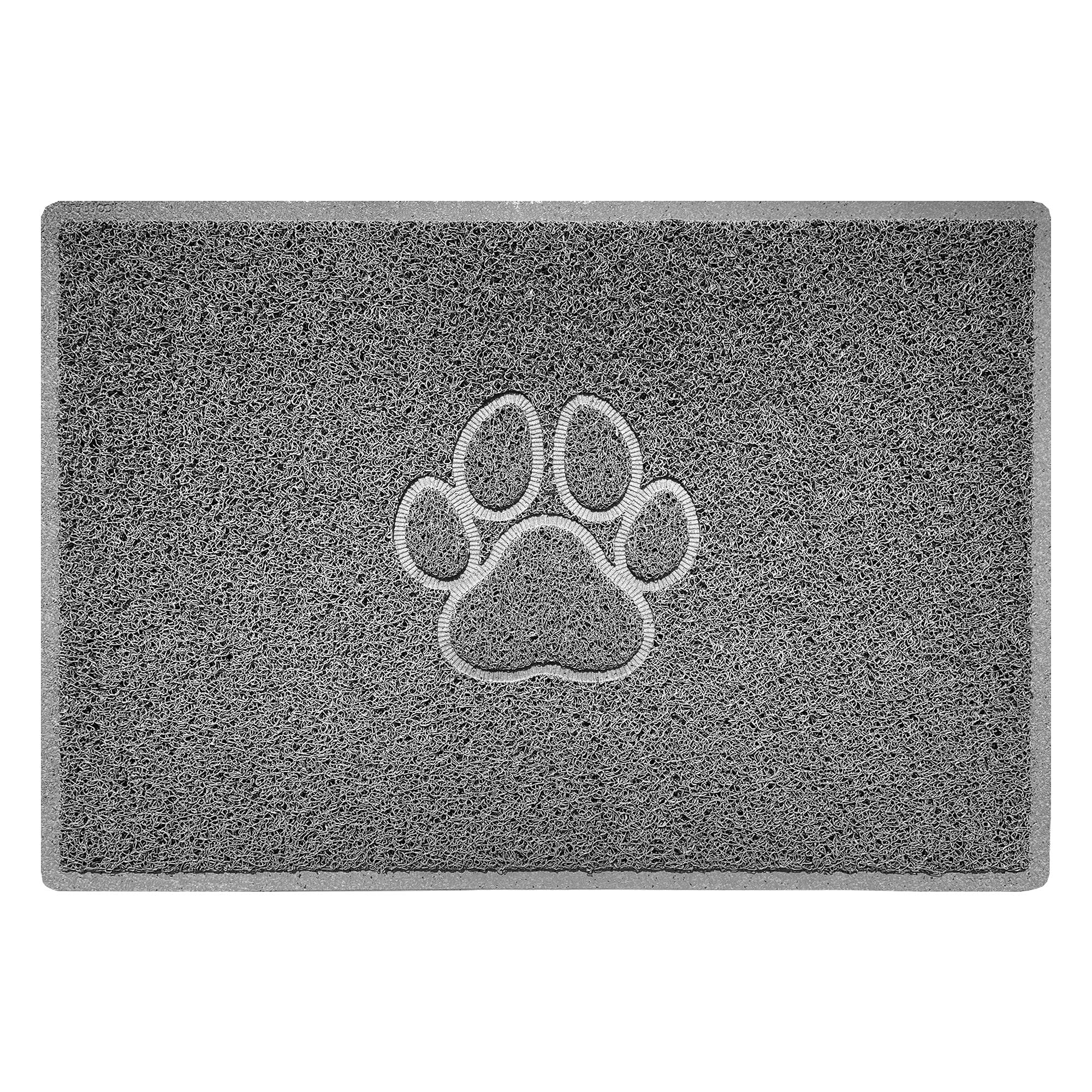 Nicoman PAW Shape Cat Litter Box Mat, Dog Food Feeding Tray Matt, Non-Slip, Easy Clean, Washable(90x60cm,Large),GREY