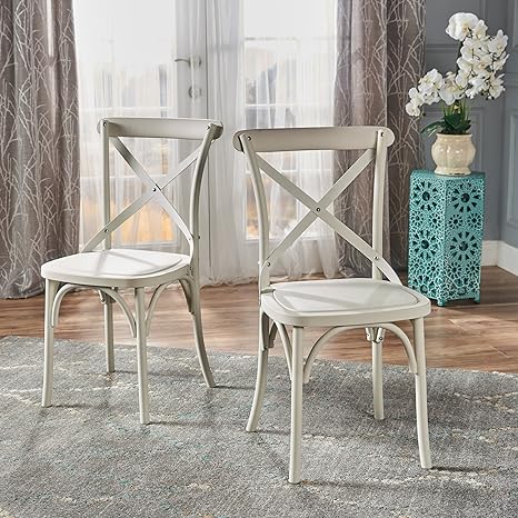 Gdfstudio 301938 Shiff Farmhouse Classical Plastic Nylon Dining Chairs Set Of 2 French White