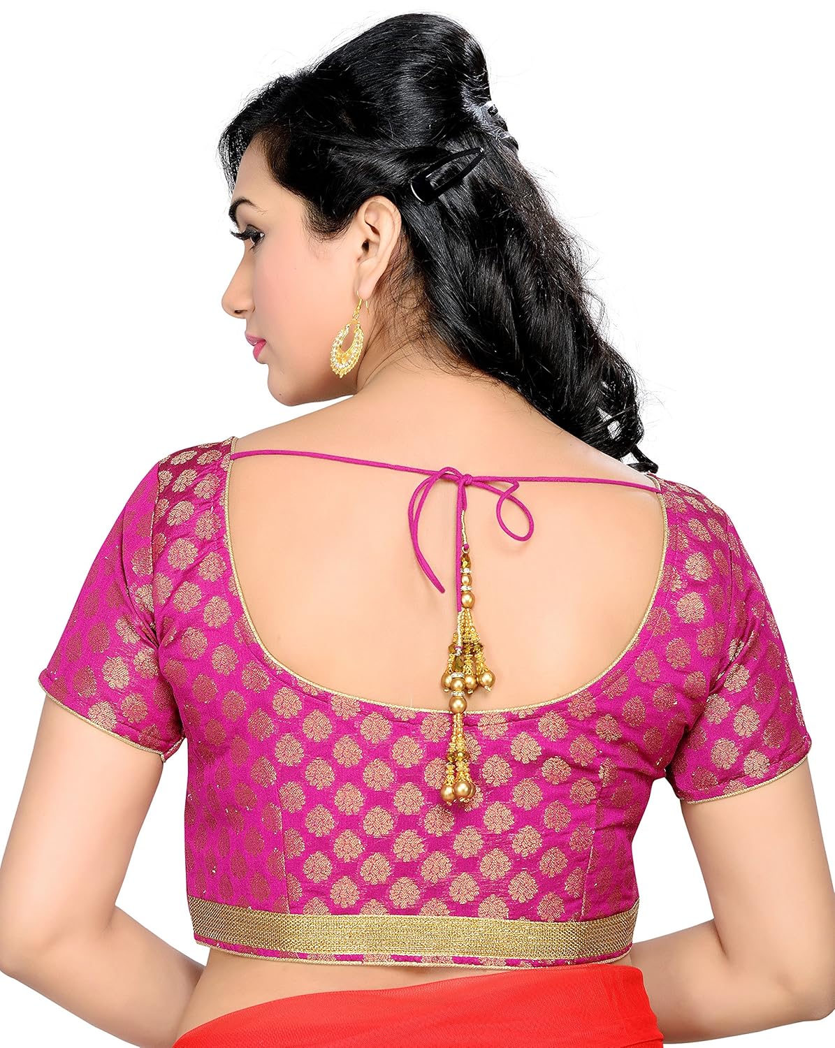 studio shringaar party stunning pink solid short sleeve non-padded blouse