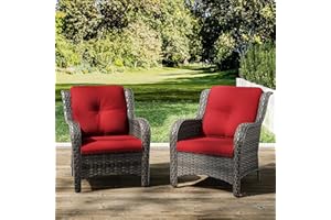 Joyside Outdoor Wicker Chair Rattan Patio Dining Chairs Set of 2 PE Wicker Patio Chairs with 4inch Seat Cushions Outdoor Patio Seating Chair for Garden, Backyard Swimming Pool, Balcony(Mixed Grey/Red)