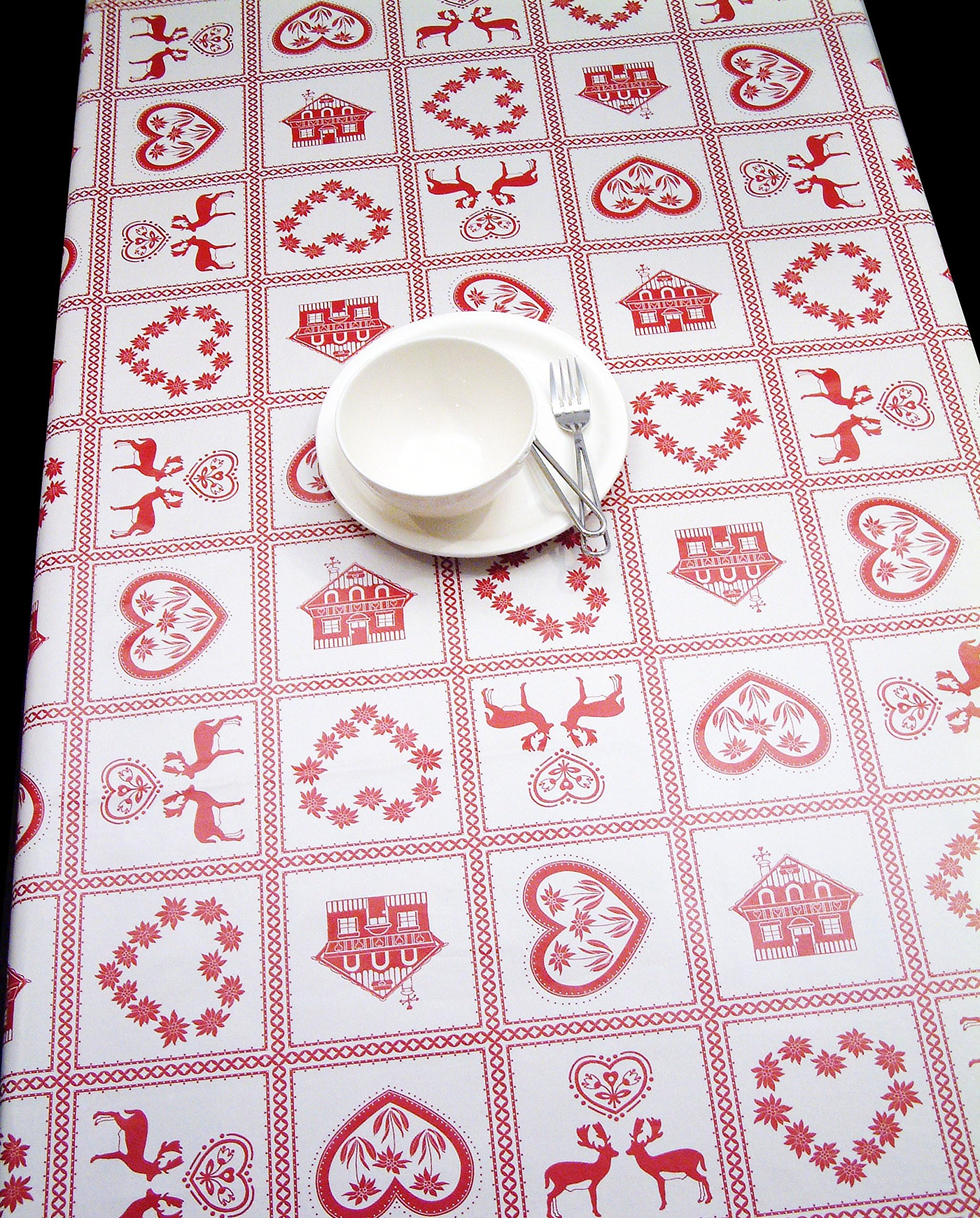 Peggy Wilkins Pvc Round Christmas Tablecloth - Scandi Nordic Reindeer Heart Design