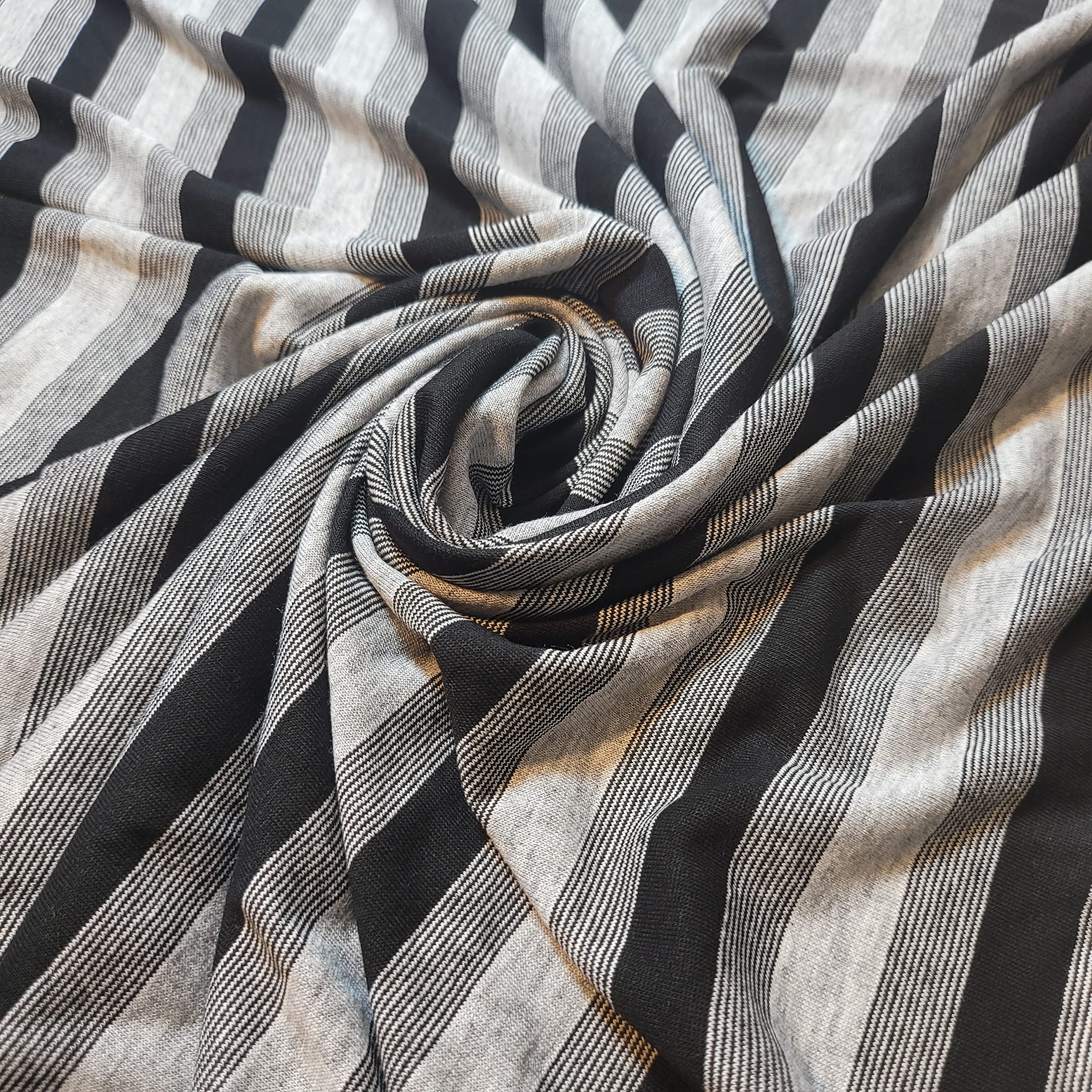 Soft Printed Cotton Jersey Stretch Knit Fabric – Ideal for T-Shirts, Babywear, Dressmaking & Crafts | 58" (150cm) Wide | Sold Per Meter (Pre-Cut) (Black Silver Stripes) — image 1