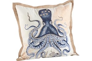 SARO LIFESTYLE 5435.NB20S Nautical Octopus Print Down Filled Throw Pillow, Navy Blue, 20"
