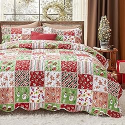 Bedsure Christmas Quilt Set Queen - Red Quilts for