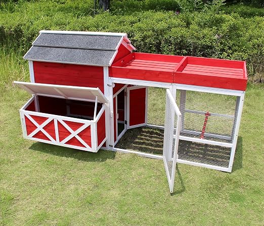 Zoovilla Red Barn Large Chicken Coop Metal Nest Box With Rooftop Planter