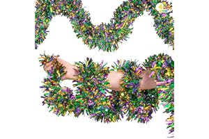 JOYIN 4 Pcs Mardi Gras Tinsel Garland, 66 Ft Gold Green Purple Metallic Streamers for Sparkling Glittering Hanging Decorations, Indoor Outdoor Mardi Gras Party Decorations Carnival Accessories