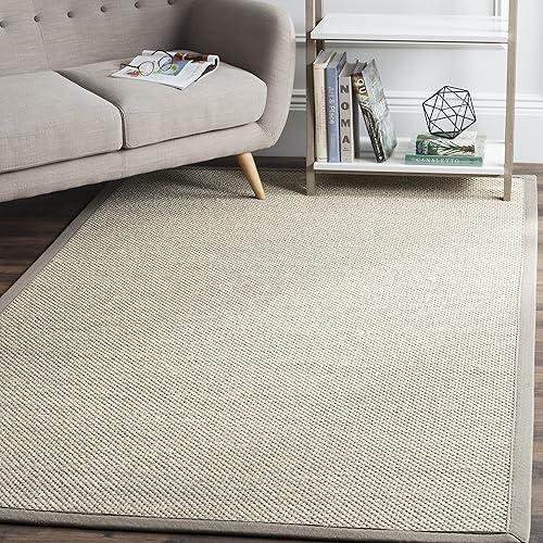 Safavieh Natural Fiber Collection NF143E Border Sisal Area Rug, 5' x 8', Marble / Khaki