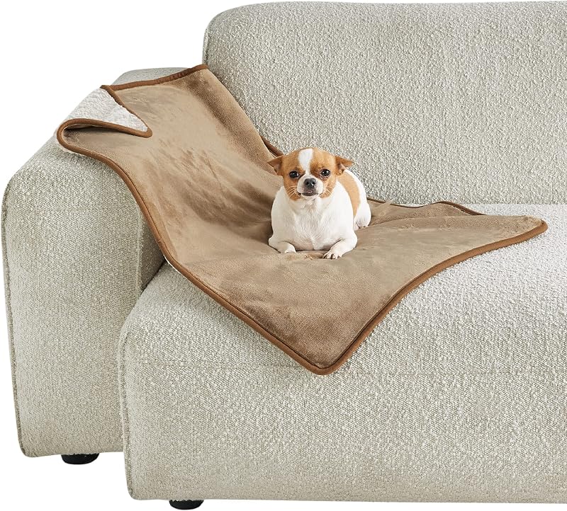 LE SURE Waterproof Dog Blanket 80x60cm Reversible Cushioned Puppy Fleece Camel