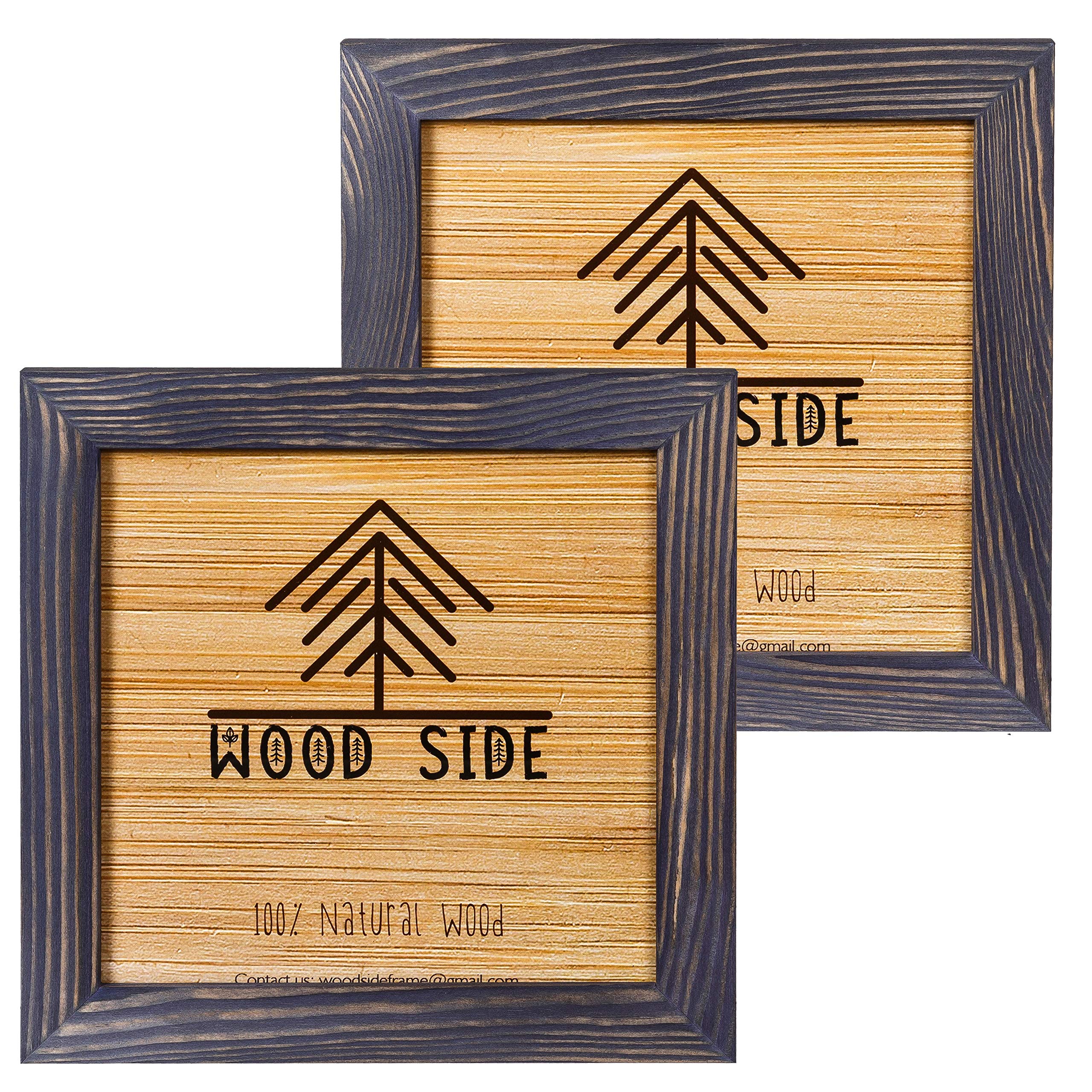 Rustic Wooden Square Picture Frames 8x8 - Set of 2 - 100% Natural Solid Eco Wood with Real Glass for Wall Mounting and Tabletop Photo Frame - Old Dark Grey