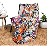 RAJRANG Multicolor Patchwork Quilt Vintage Indian Reversible Quilted Throw Blanket Super Soft and Warm Living Room Decorative for Sofa Couch 51 x 67 Inches