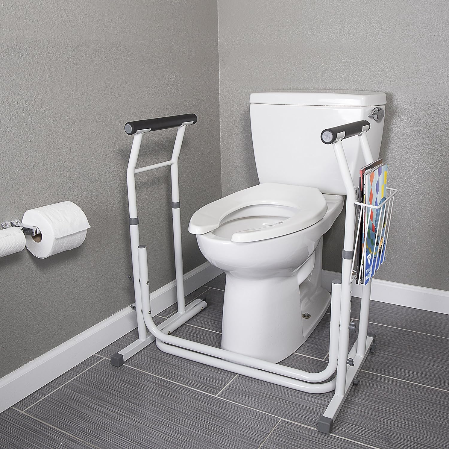Vaunn Medical Bathroom Adjustable Height Toilet Rail Grab Bar and Commode Safety Frame Handle: Health & Personal Care