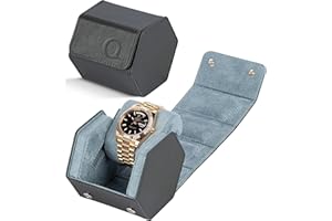 QWATCHBANDS Leather Watch Cases for Men - Hexagon Single & Double Watch Roll Travel Case - Genuine Napa Leather with Velvet Interior - Storage & Display Holder 1 or 2 Watches