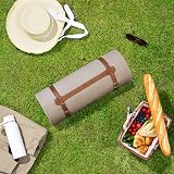 VonShef Picnic Blanket Beige Herringbone 200x300cm Waterproof Backing view 8